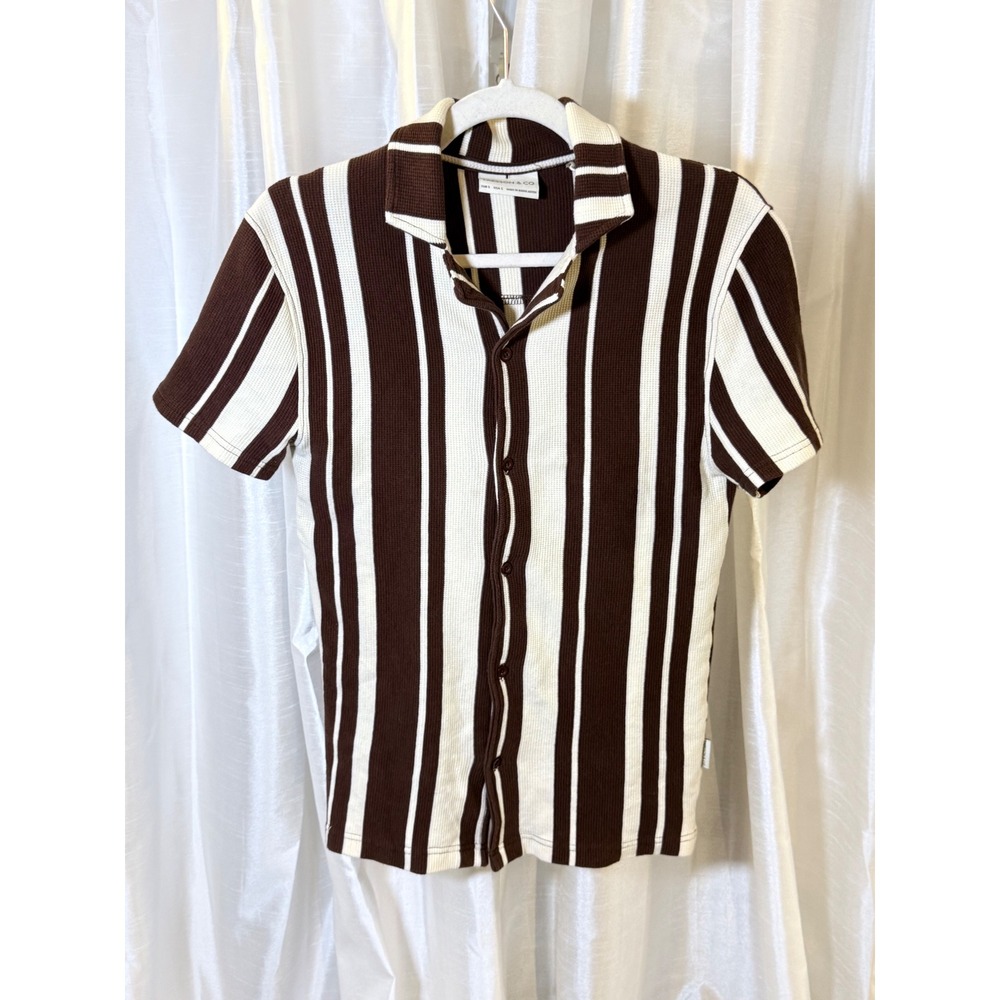 Larsson & Co Stripe Shirt Mens Small Brown Excellent Waffle Knit Button Down
